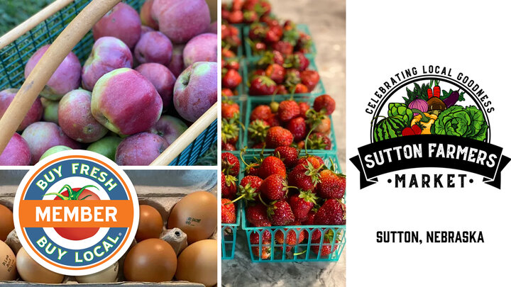 Sutton Farmers' Market spotlight photo showing apples, eggs, and strawberries