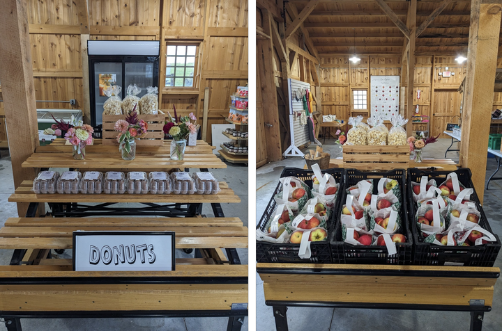 Apples, donuts, popcorn sold in the store at Picnic Hill Orchard
